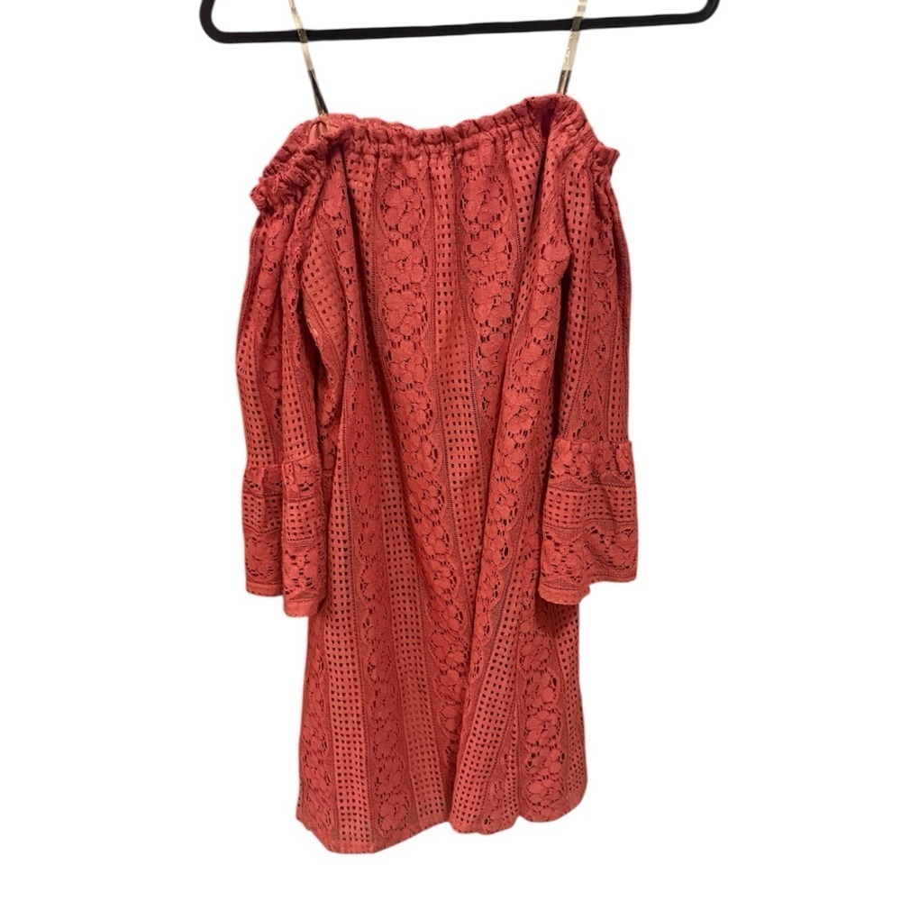 Elegant Coral Off-Shoulder Midi Dress